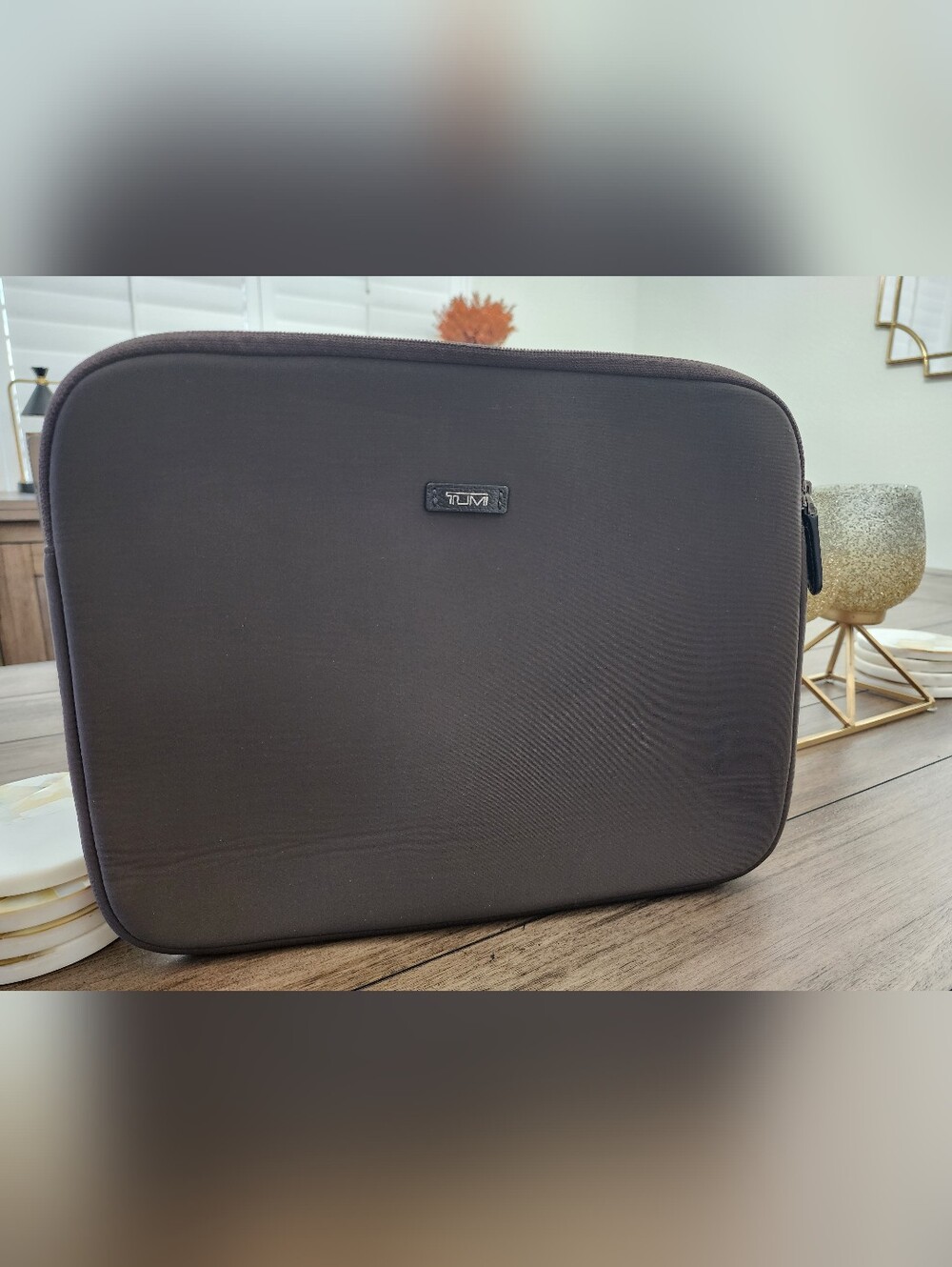 Tumi Brown Slim Laptop Sleeve with Logo Patch